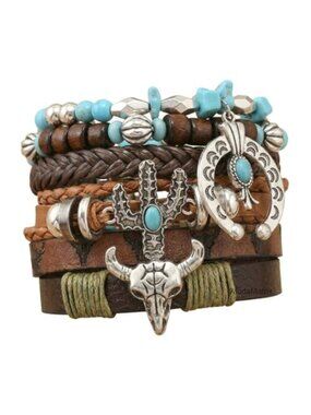 Western Bracelet Set Turquoise Beaded Stackable Cowgirl Jewelry
